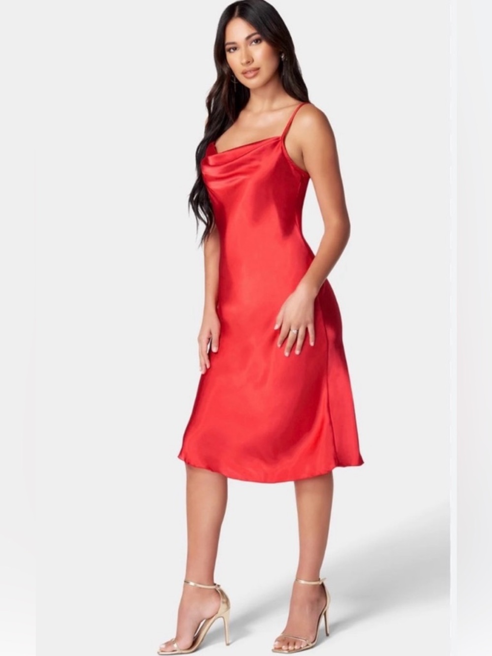 Bebe Red Satin Slip - Sleeveless - Midi - Women’s Dress - Size S.